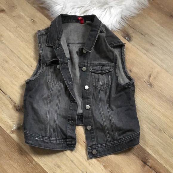 Black Denim Cutoff Vest Size 2 Cropped 